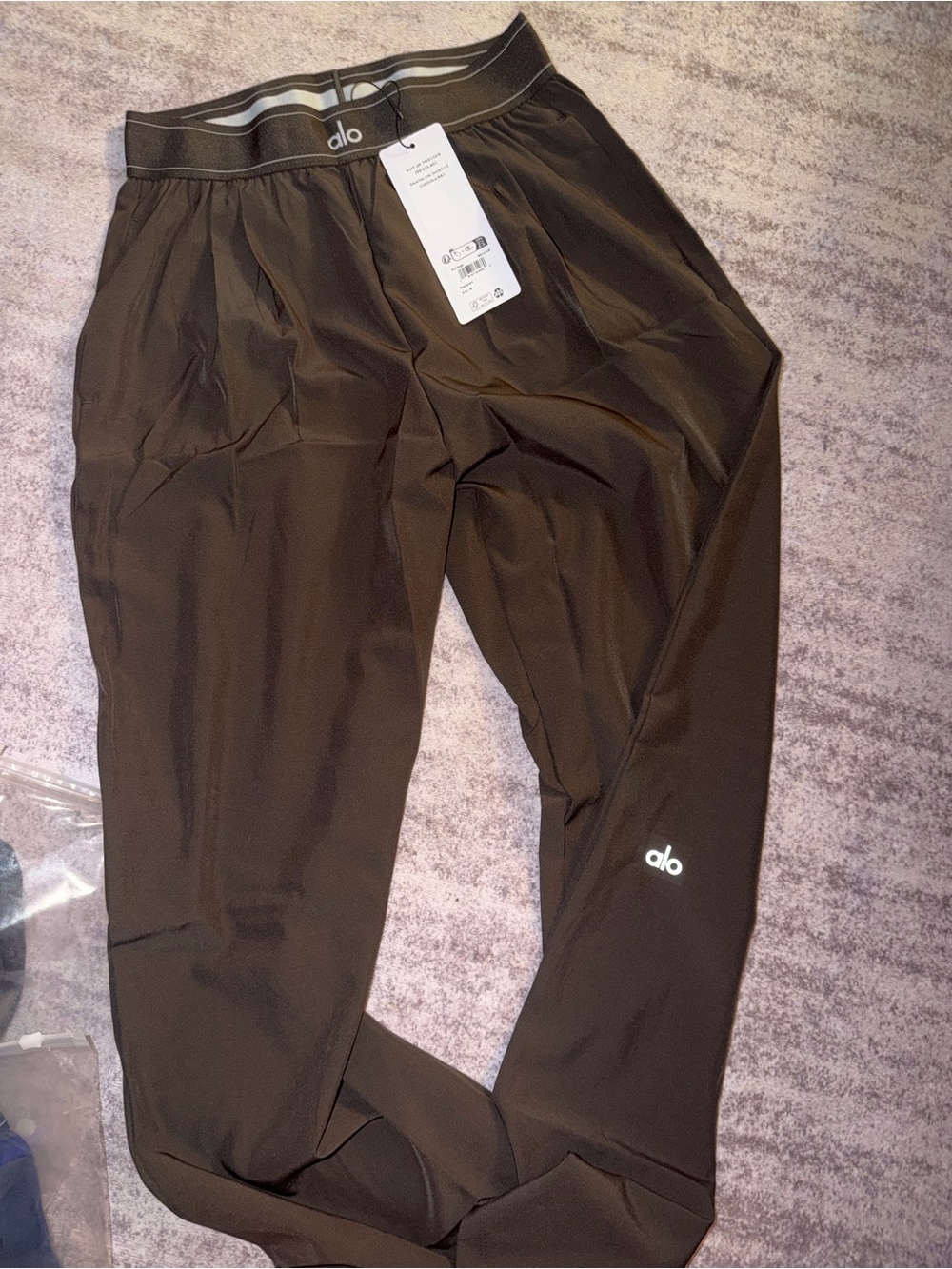 ALO Yoga Brown Leggings with White Striped Waistband - Picture 2 of 4